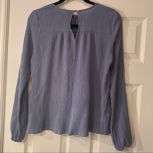 Harper Heritage Embroidered Gauzy Boho Blouse Blue M Boho Peasant Crepe Floral - Picture 1 of 8